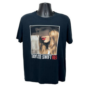 Taylor Swift RED Graphic T-Shirt Cotton Black Swifties Women's Size L Gildan Tag